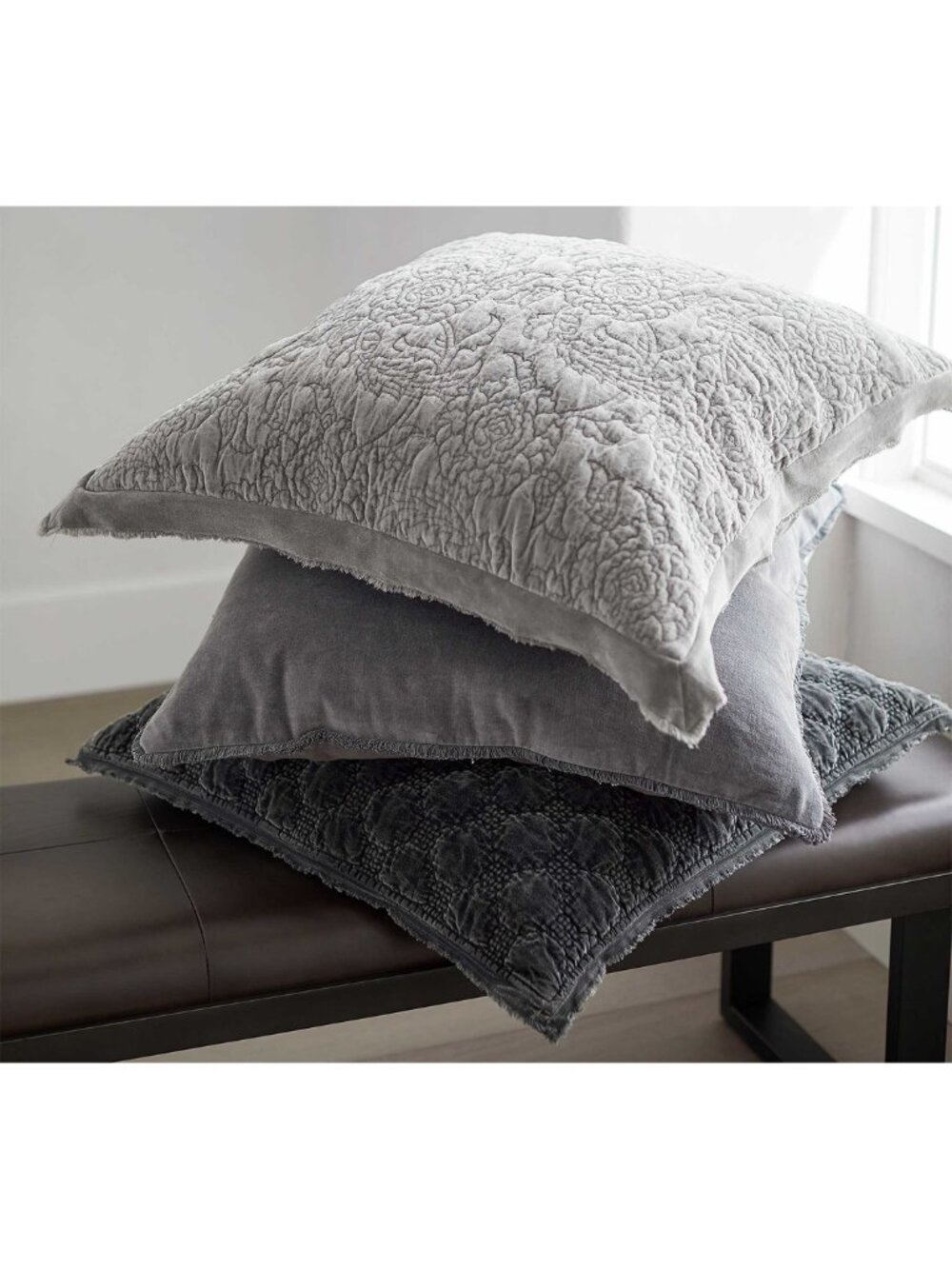 POTTERY BARN Velvet Fringe Sham in Grey Size 26X20